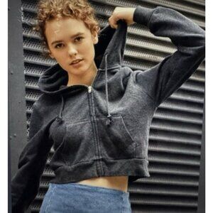 Brandy Melville Black Cropped Zip Up Hoodie Preppy Minimalist Y2K Streetwear